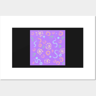 Cute baby pattern  flower and sun paint violet Posters and Art